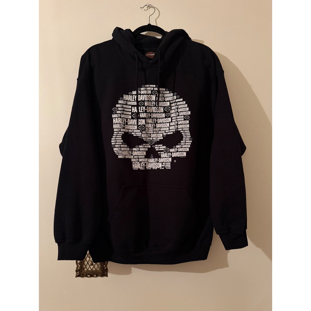 Harley Davidson Military Overseas Tour Skull Hoodie Mens Large Black Sweatshirt